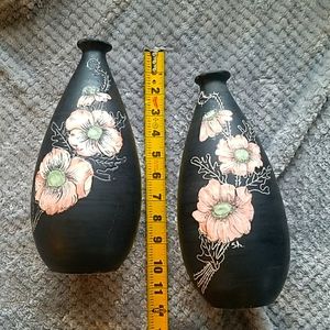 BITOSSI Pair of Vases Made in Italy Black Pink and Green center of Flower Beauty